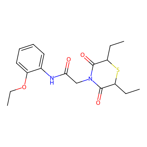 2-(2,6-diethyl-3,5-dioxothiomorpholin-4-yl)-N-(2-ethoxyphenyl)acetamide structure