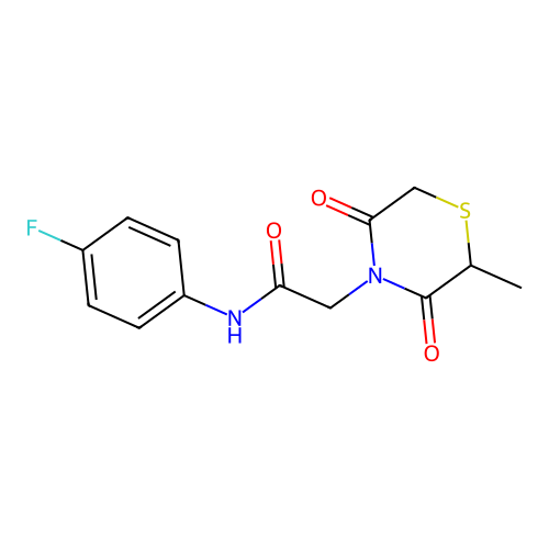 N-(4-fluorophenyl)-2-(2-methyl-3,5-dioxothiomorpholin-4-yl)acetamide structure