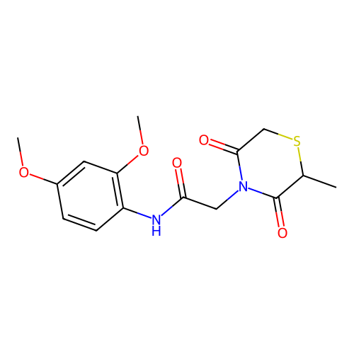 N-(2,4-dimethoxyphenyl)-2-(2-methyl-3,5-dioxothiomorpholin-4-yl)acetamide structure