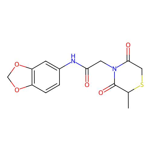 N-(1,3-benzodioxol-5-yl)-2-(2-methyl-3,5-dioxothiomorpholin-4-yl)acetamide structure