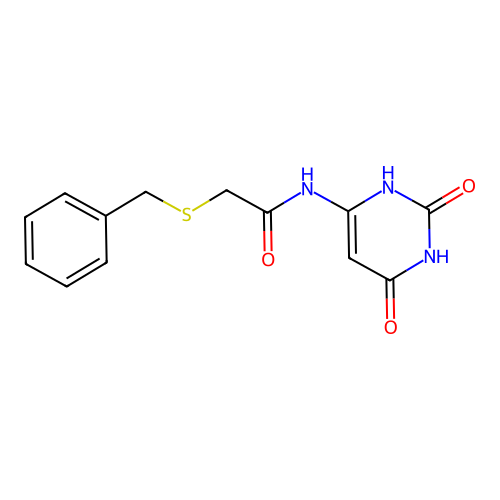2-benzylsulfanyl-N-(2,4-dioxo-1H-pyrimidin-6-yl)acetamide structure