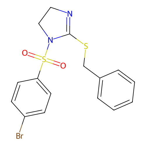 2-(benzylthio)-1-((4-bromophenyl)sulfonyl)-4,5-dihydro-1H-imidazole structure