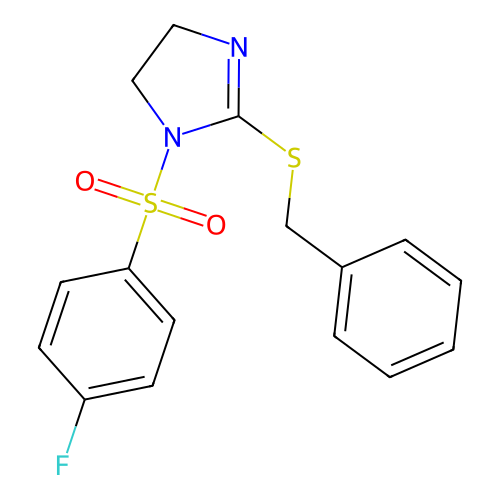 2-(benzylthio)-1-((4-fluorophenyl)sulfonyl)-4,5-dihydro-1H-imidazole structure