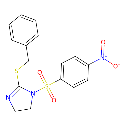 2-(benzylthio)-1-((4-nitrophenyl)sulfonyl)-4,5-dihydro-1H-imidazole structure