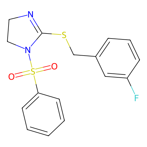 2-((3-fluorobenzyl)thio)-1-(phenylsulfonyl)-4,5-dihydro-1H-imidazole structure
