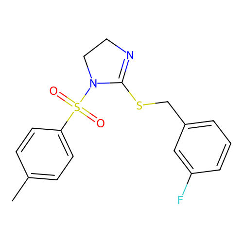 2-((3-fluorobenzyl)thio)-1-tosyl-4,5-dihydro-1H-imidazole structure