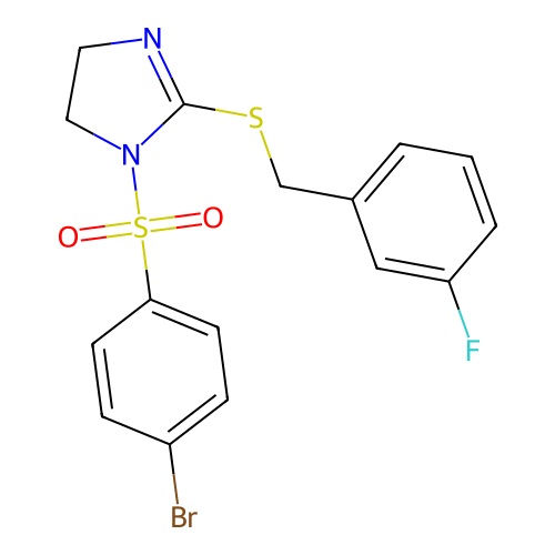 1-(4-bromobenzenesulfonyl)-2-{[(3-fluorophenyl)methyl]sulfanyl}-4,5-dihydro-1H-imidazole structure