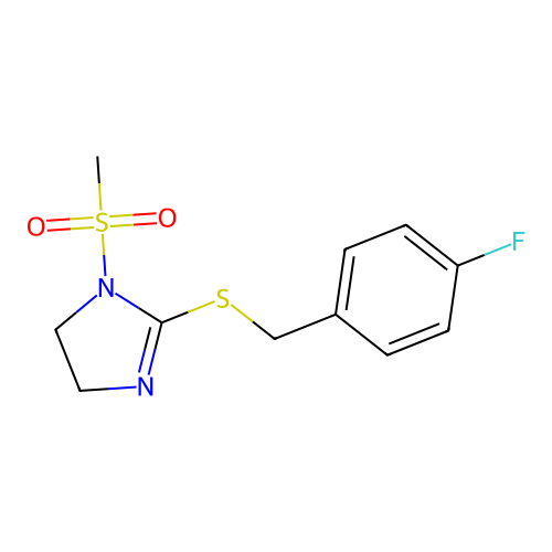 2-((4-fluorobenzyl)thio)-1-(methylsulfonyl)-4,5-dihydro-1H-imidazole structure