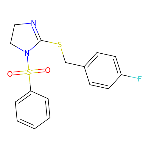 2-((4-fluorobenzyl)thio)-1-(phenylsulfonyl)-4,5-dihydro-1H-imidazole structure