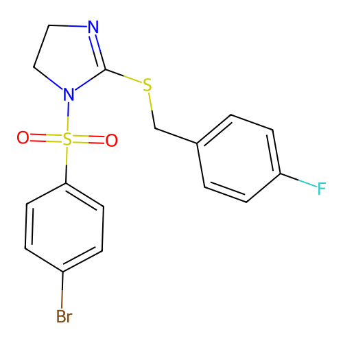 1-((4-bromophenyl)sulfonyl)-2-((4-fluorobenzyl)thio)-4,5-dihydro-1H-imidazole structure