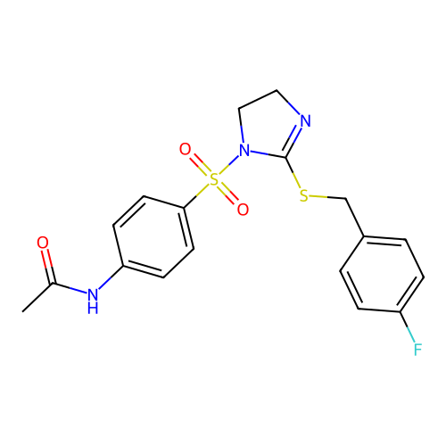 N-(4-((2-((4-fluorobenzyl)thio)-4,5-dihydro-1H-imidazol-1-yl)sulfonyl)phenyl)acetamide structure
