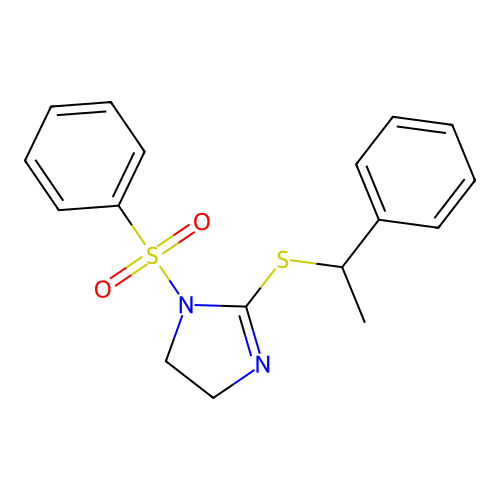 2-((1-phenylethyl)thio)-1-(phenylsulfonyl)-4,5-dihydro-1H-imidazole structure