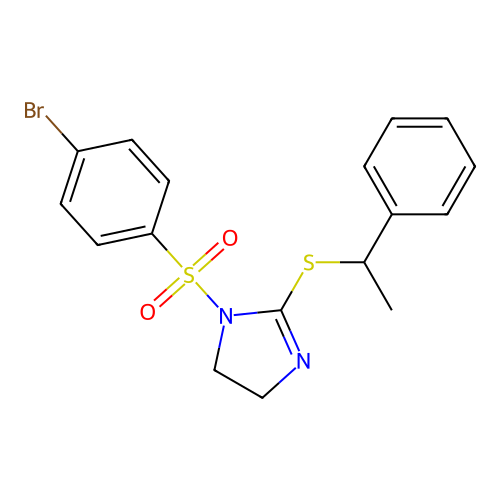 1-((4-bromophenyl)sulfonyl)-2-((1-phenylethyl)thio)-4,5-dihydro-1H-imidazole structure