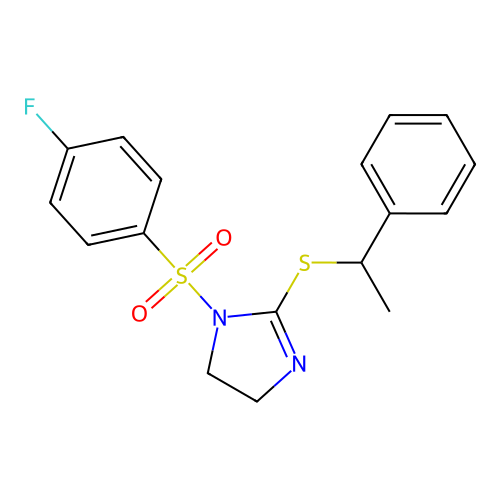 1-((4-fluorophenyl)sulfonyl)-2-((1-phenylethyl)thio)-4,5-dihydro-1H-imidazole structure