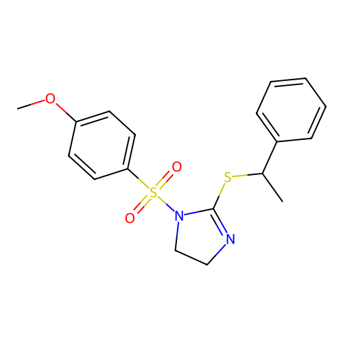 1-((4-methoxyphenyl)sulfonyl)-2-((1-phenylethyl)thio)-4,5-dihydro-1H-imidazole structure