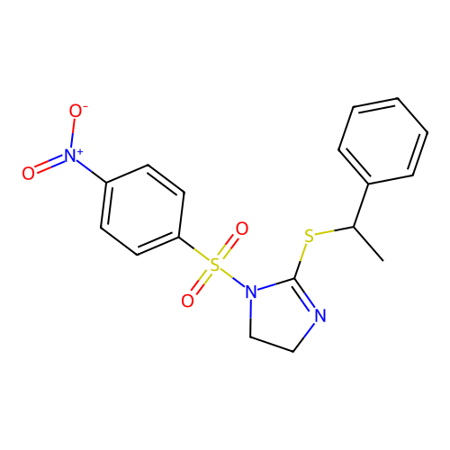 1-((4-nitrophenyl)sulfonyl)-2-((1-phenylethyl)thio)-4,5-dihydro-1H-imidazole structure