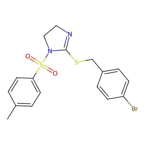 2-((4-bromobenzyl)thio)-1-tosyl-4,5-dihydro-1H-imidazole structure