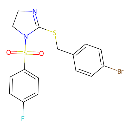 2-((4-bromobenzyl)thio)-1-((4-fluorophenyl)sulfonyl)-4,5-dihydro-1H-imidazole structure
