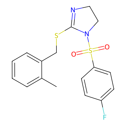 1-((4-fluorophenyl)sulfonyl)-2-((2-methylbenzyl)thio)-4,5-dihydro-1H-imidazole structure