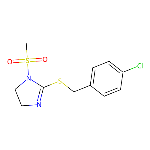 2-((4-chlorobenzyl)thio)-1-(methylsulfonyl)-4,5-dihydro-1H-imidazole structure