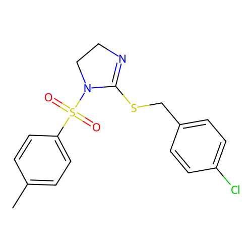 2-((4-chlorobenzyl)thio)-1-tosyl-4,5-dihydro-1H-imidazole structure