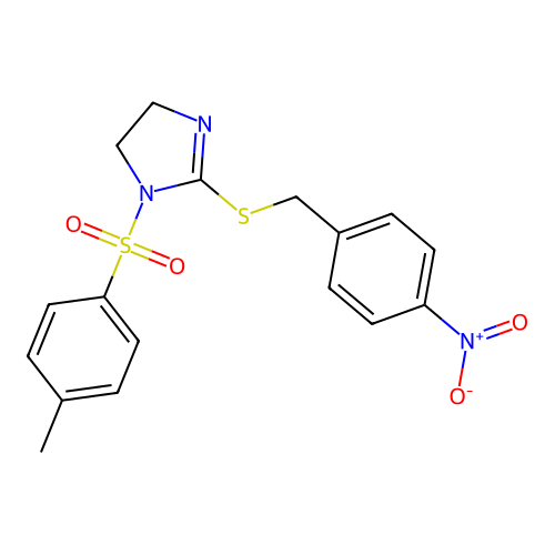 2-((4-nitrobenzyl)thio)-1-tosyl-4,5-dihydro-1H-imidazole structure