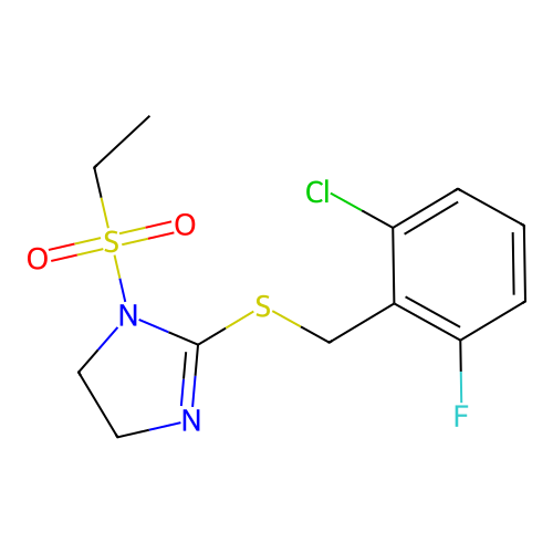 2-[(2-Chloro-6-fluorophenyl)methylsulfanyl]-1-ethylsulfonyl-4,5-dihydroimidazole structure