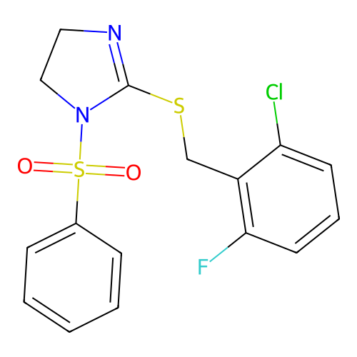 1-(benzenesulfonyl)-2-[(2-chloro-6-fluorophenyl)methylsulfanyl]-4,5-dihydroimidazole structure