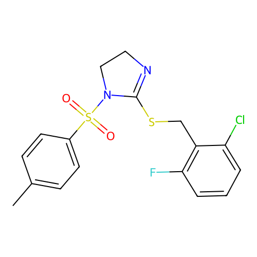 2-((2-chloro-6-fluorobenzyl)thio)-1-tosyl-4,5-dihydro-1H-imidazole structure