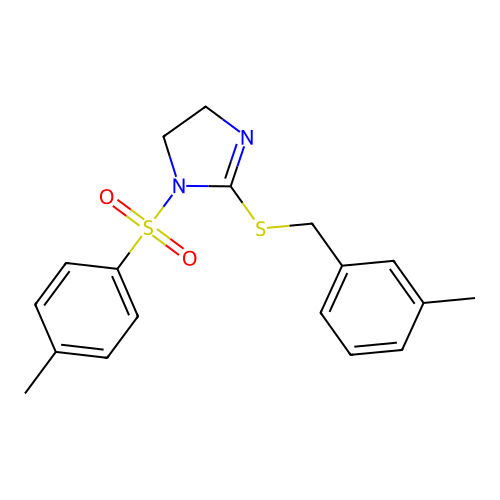 2-((3-methylbenzyl)thio)-1-tosyl-4,5-dihydro-1H-imidazole structure
