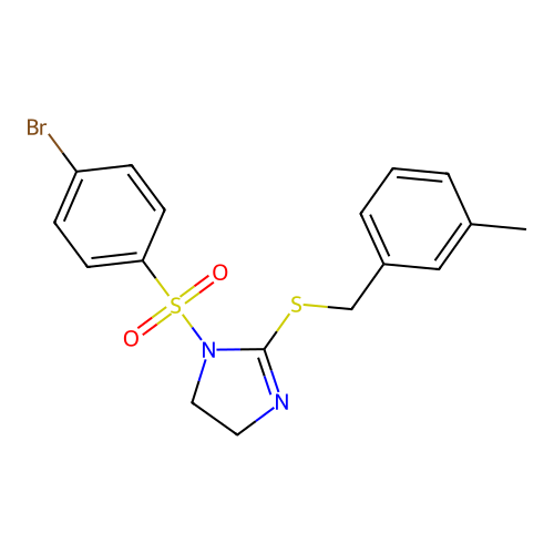 1-((4-bromophenyl)sulfonyl)-2-((3-methylbenzyl)thio)-4,5-dihydro-1H-imidazole structure