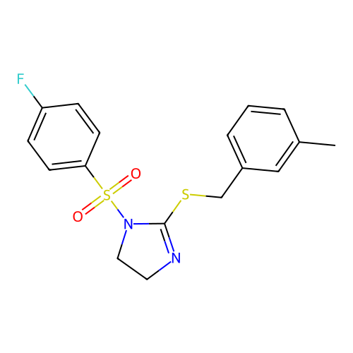 1-(4-fluorophenyl)sulfonyl-2-[(3-methylphenyl)methylsulfanyl]-4,5-dihydroimidazole structure