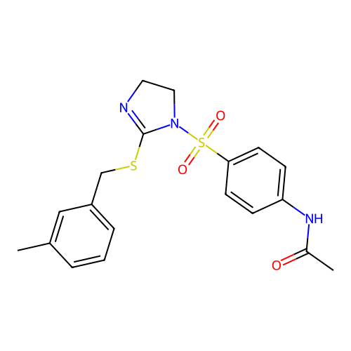 N-(4-((2-((3-methylbenzyl)thio)-4,5-dihydro-1H-imidazol-1-yl)sulfonyl)phenyl)acetamide structure