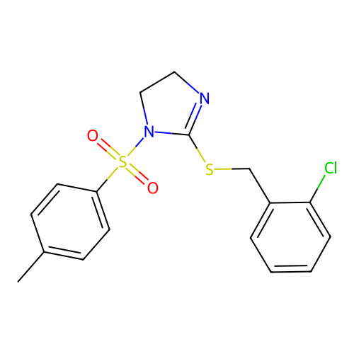 2-((2-chlorobenzyl)thio)-1-tosyl-4,5-dihydro-1H-imidazole structure