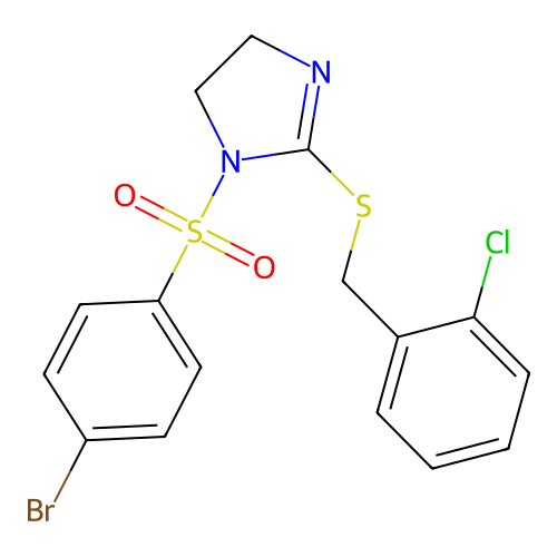 1-((4-bromophenyl)sulfonyl)-2-((2-chlorobenzyl)thio)-4,5-dihydro-1H-imidazole structure