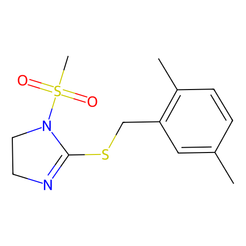 2-((2,5-dimethylbenzyl)thio)-1-(methylsulfonyl)-4,5-dihydro-1H-imidazole structure