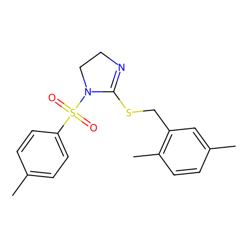 2-((2,5-dimethylbenzyl)thio)-1-tosyl-4,5-dihydro-1H-imidazole structure
