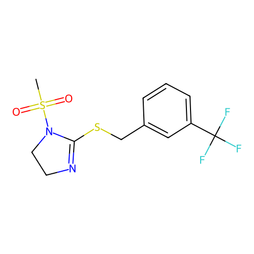 1-(methylsulfonyl)-2-((3-(trifluoromethyl)benzyl)thio)-4,5-dihydro-1H-imidazole structure