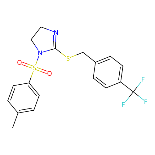 1-tosyl-2-((4-(trifluoromethyl)benzyl)thio)-4,5-dihydro-1H-imidazole structure