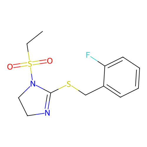 1-Ethylsulfonyl-2-[(2-fluorophenyl)methylsulfanyl]-4,5-dihydroimidazole structure