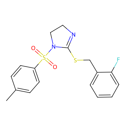 2-((2-fluorobenzyl)thio)-1-tosyl-4,5-dihydro-1H-imidazole structure
