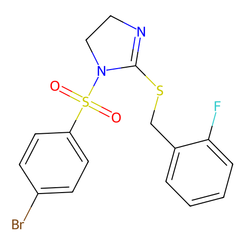 1-((4-bromophenyl)sulfonyl)-2-((2-fluorobenzyl)thio)-4,5-dihydro-1H-imidazole structure