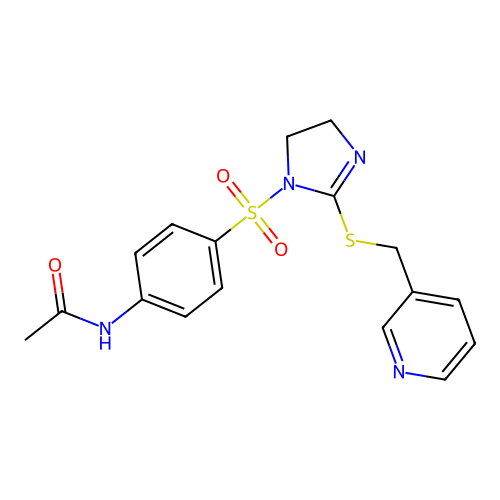N-[4-[[2-(pyridin-3-ylmethylsulfanyl)-4,5-dihydroimidazol-1-yl]sulfonyl]phenyl]acetamide structure