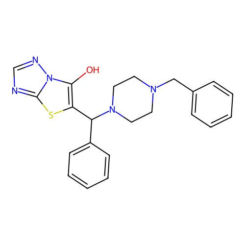 5-((4-Benzylpiperazin-1-yl)(phenyl)methyl)thiazolo[3,2-b][1,2,4]triazol-6-ol structure