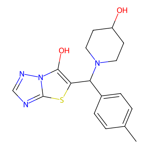5-((4-Hydroxypiperidin-1-yl)(p-tolyl)methyl)thiazolo[3,2-b][1,2,4]triazol-6-ol structure