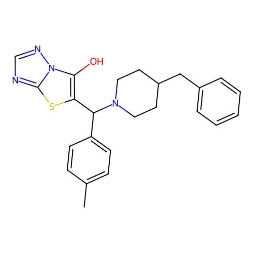 5-((4-Benzylpiperidin-1-yl)(p-tolyl)methyl)thiazolo[3,2-b][1,2,4]triazol-6-ol structure