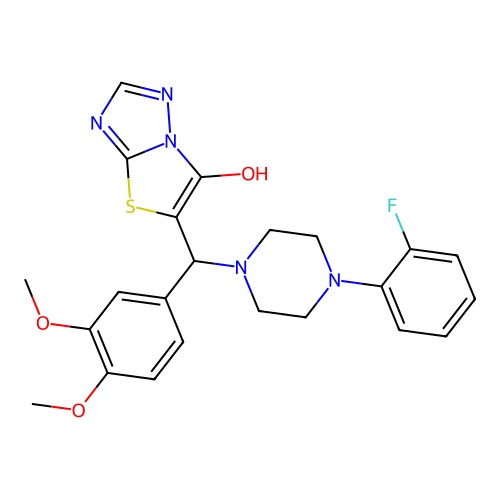 5-[(3,4-dimethoxyphenyl)[4-(2-fluorophenyl)piperazin-1-yl]methyl]-[1,2,4]triazolo[3,2-b][1,3]thiazol-6-ol structure