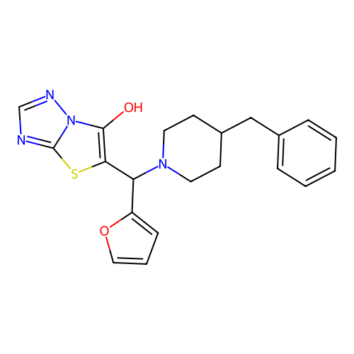 5-[(4-benzylpiperidin-1-yl)-(furan-2-yl)methyl]-[1,3]thiazolo[3,2-b][1,2,4]triazol-6-ol structure