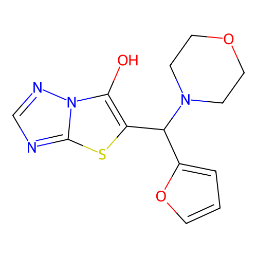5-[2-Furanyl(4-morpholinyl)methyl]-6-thiazolo[3,2-b][1,2,4]triazolol structure