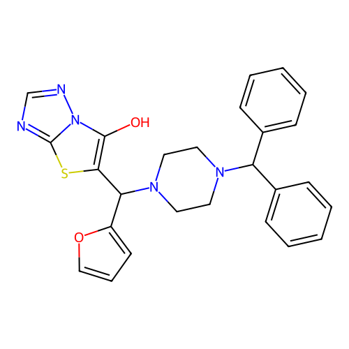 5-[(4-benzhydrylpiperazin-1-yl)-(furan-2-yl)methyl]-[1,3]thiazolo[3,2-b][1,2,4]triazol-6-ol structure